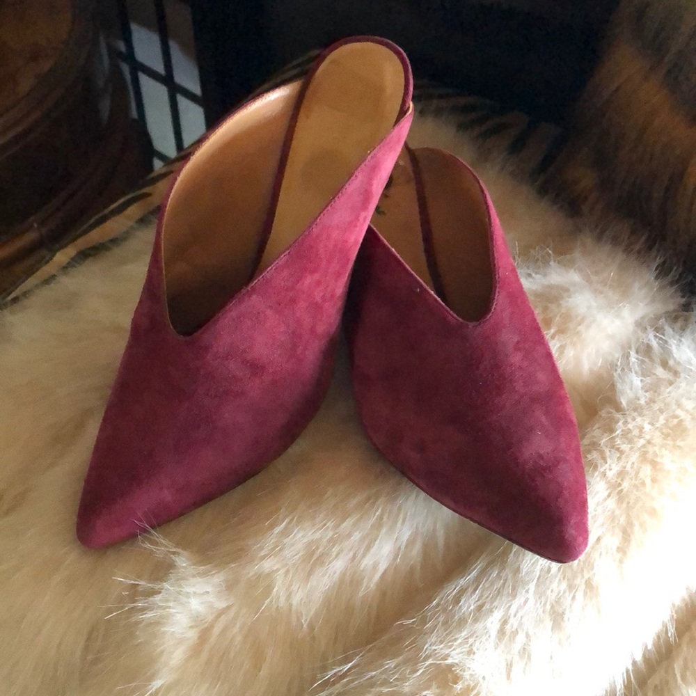 Pretty Joie leather burgundy mules 3” heal sz 10